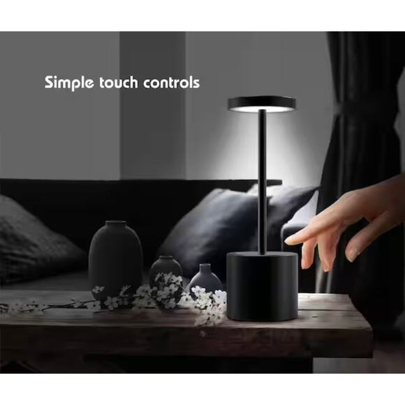 Black LED Touch Table Lamp Wireless Rechargeable w/ Dimmer 10.25 in - Picture 5 of 8